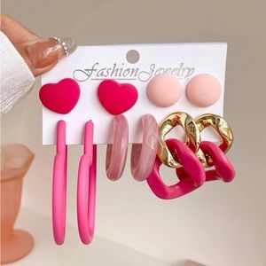 5pairs Heart & Round Design Earrings Set